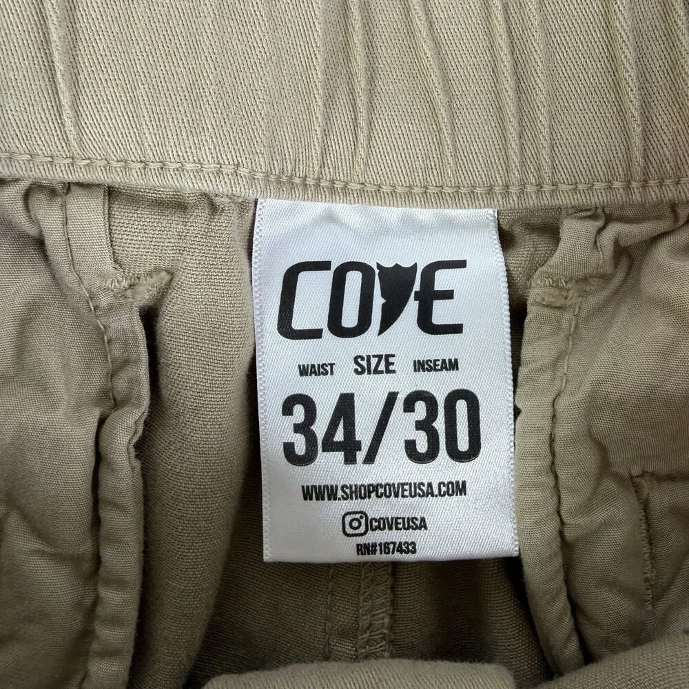 Cove USA Chino Pants Mens 34/30 Beige Elastic Waist Golf Preppy Stretch Business